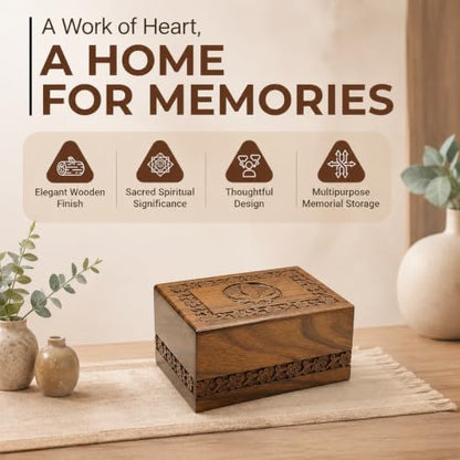 Leaf Border Wooden Urn Box for Human Ashes, Cremation Funeral Urns, Decorative Urn, Pet Memorial Box, Cat Infant Adult Urn, Burial Ash Keepsake - Medium - size: Medium