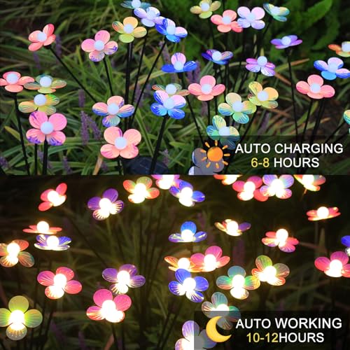 Solar Flower Lights Outdoor Waterproof 2 Pack of 6 LEDs Garden Solar Firefly Lights Decorative for Garden, Yard, Backyard - size: 2 pcs