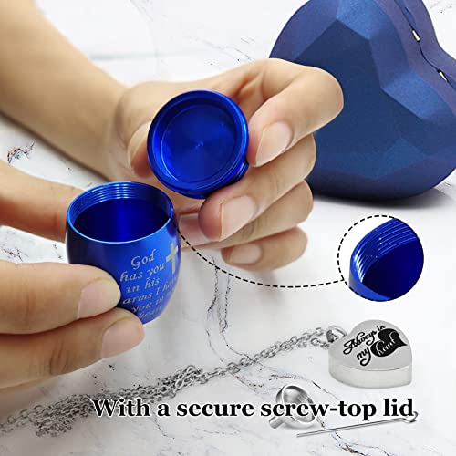 Small Keepsake Urns Comes with Heart Box w/Light (Battery Replaceable)- Best Memorial Gifts for Loss of Loved One - Mini Cremation Urn w/Urn Necklace - Miniature Ashes Holder Tiny Sharing Token Urn - color: Blue