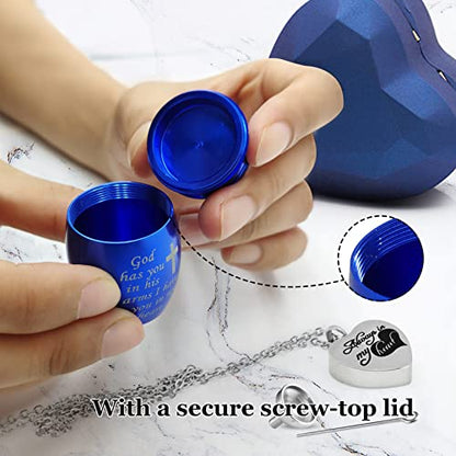 Small Keepsake Urns Comes with Heart Box w/Light (Battery Replaceable)- Best Memorial Gifts for Loss of Loved One - Mini Cremation Urn w/Urn Necklace - Miniature Ashes Holder Tiny Sharing Token Urn - color: Blue