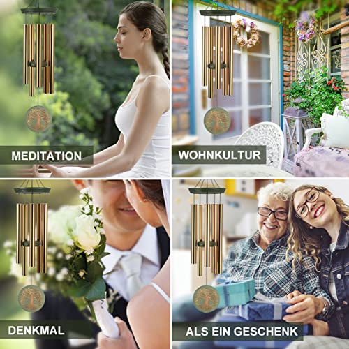 Astarin's Tree of Life Wind Chimes 36in Outdoor Garden Gift for Mom Grandma | 36in tree of life outdoor wind chimes, made from FSC-Certified wood, soft melodic sound, S-hook, patio garden mom gift - color: Gold