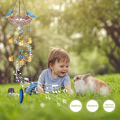 Taman Bird Wind Chimes, Metal Bells Windchimes Outdoor Garden Gifts | 27.5 Inch Blue Bird Wind Chimes for Outside, 9 Bronze Bells, Soothing Sounds, Bird Garden Decor, Gifts for Women - size: Nest