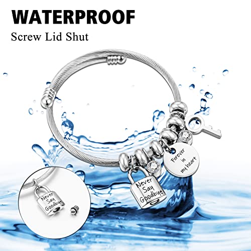 abooxiu Lock Cremation Bracelet for Ashes Key Ash Bracelet Stainless Steel Urn Bracelets for Ashes for Women Memorial Ashes Holder - Never Say Goodbye&Forever in my heart - style: Lock