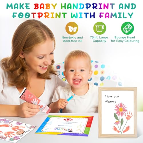Baby Hand and Footprint Paint with Sponge Head, 2.54 fl oz, Non-Toxic & Acid-Free, Washable Baby Safe Paint for Newborn Keepsakes, Dog Nose & Paw Prints, Ideal New Mom Gift - Pink - color: Pink