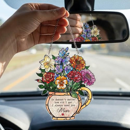 Mom Flower Acrylic Ornament, Wild Flower Remembrance Window Hangings | 3.9"x5" Acrylic High Quality Suncatcher Ornament Faux Stained Glass, Remembrance Window Hangings, Butterfly Gifts for Women - color: Wildflower