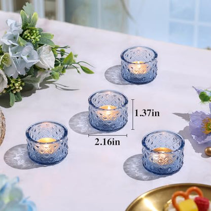 24 Pack Blue Tealight Candle Holders, Glass Votive Candle Holders Bulk - color: Blue