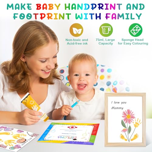 Baby Hand and Footprint Paint with Sponge Head, 2.54 fl oz, Non-Toxic & Acid-Free, Washable Baby Safe Paint for Newborn Keepsakes, Dog Nose & Paw Prints, Ideal New Mom Gift - Warm-Yellow - color: Warm-Yellow