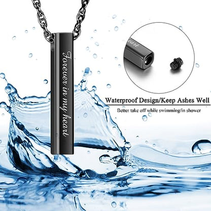 abooxiu Urn Necklace for Human Ashes Cremation Jewelry for Ashes Stainless Steel Keepsake Ashes Necklace Memorial Urn Jewelry Pendant for Women Men - Forever in my heart - style: Black-engraving