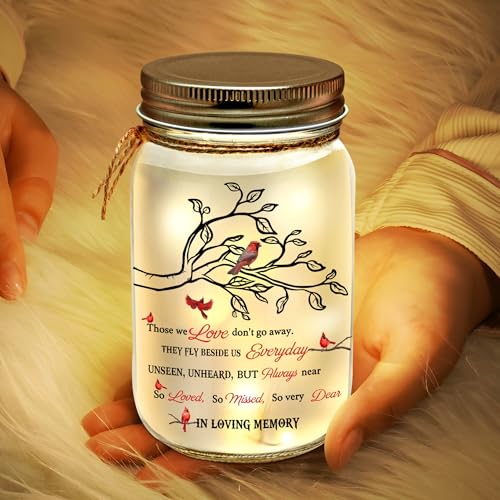Personalized Mason Jar Night Light - Memorial Gift for Family Members - Sympathy Bereavement Gift for Loss - color: Memorial Style 01