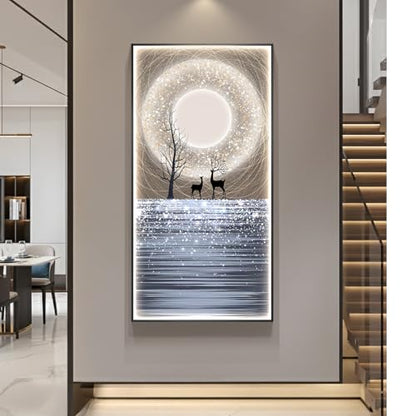 Large Framed LED Moon Wall Art for Hallway, Modern Vertical 30x60 Inch - color: Moonlight wall art