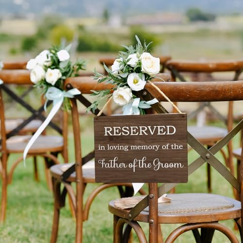 Ryeolo Reserved Row Signs for Wedding, This Row is Reserved Wood Hanging Signs, Reserved Seating Signs, Wedding Reserved Signs for Chairs, 10.2x7.8 Inches (Father of the groom) - color: Father of the groom