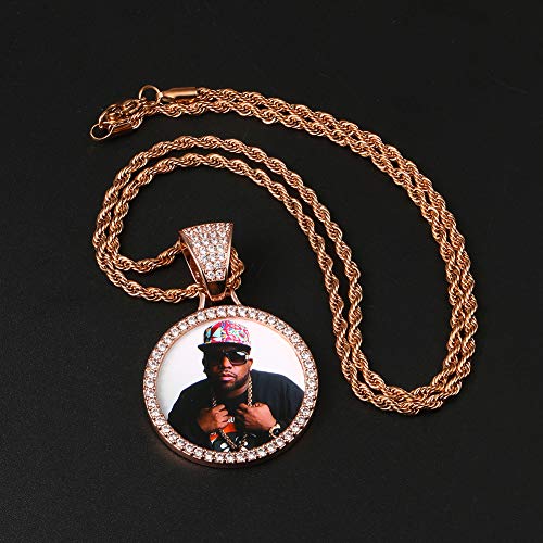 YIMERAIRE Customized Picture Necklace Personalized Circle Chain - color: 01 Circle Pendant(Rose Gold)+Rope Chain 0171