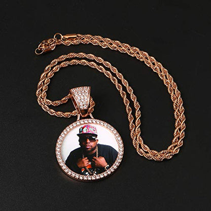YIMERAIRE Customized Picture Necklace Personalized Circle Chain - color: 01 Circle Pendant(Rose Gold)+Rope Chain 0171