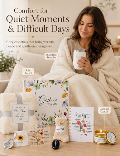 Defresit 10Pcs Christian Gifts for Women, Religious Gifts for Women | Gift Baskets with Tumbler, Bible Verse Jar and Blanket, for Mom, Grandma, Friends, Birthday, Well Soon, Christmas - color: White