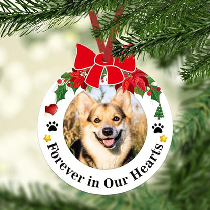 JUESMOS Dog Picture Frame Memorial Christmas Ornaments 2025 Dog Memorial Photo Ornaments for Christmas Tree Forever in Our Hearts Remembrance Gifts Sypathy Gifts for Loss of Dogs Pet Cat