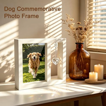 Pet Memorial Gifts for Dogs-4x6 Wooden Photo Frame with Crystal Heart Suncatcher, Loss of Dog Sympathy Gift, Pet Memorial Picture Frame Keepsake for Dogs That Passed