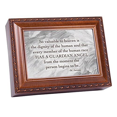 Cottage Garden Heaven Guardian Angel Woodgrain Rope Trim Music Box Plays Ave Maria