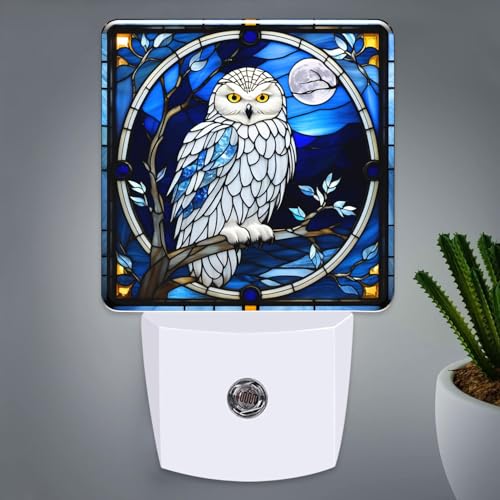 Owl Stained Glass Night Lights Plug into Wall for Room, Owl Night Light LED for Bedroom - color: Owl