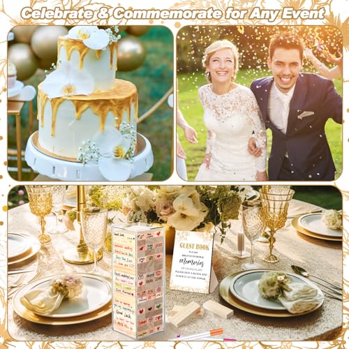 Beeveer 80 Pcs Wedding Guest Book Alternative Wooden Block Guest Book for Wedding Sign in Bridal Shower Decoration 54 Pcs Wooden Block Bridal Shower Game for Sign in, Reception(Leaves) - style: Leaves