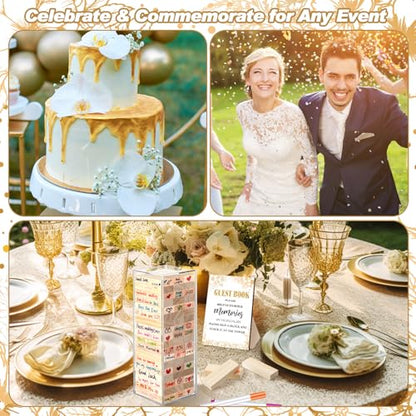 Beeveer 80 Pcs Wedding Guest Book Alternative Wooden Block Guest Book for Wedding Sign in Bridal Shower Decoration 54 Pcs Wooden Block Bridal Shower Game for Sign in, Reception(Leaves) - style: Leaves