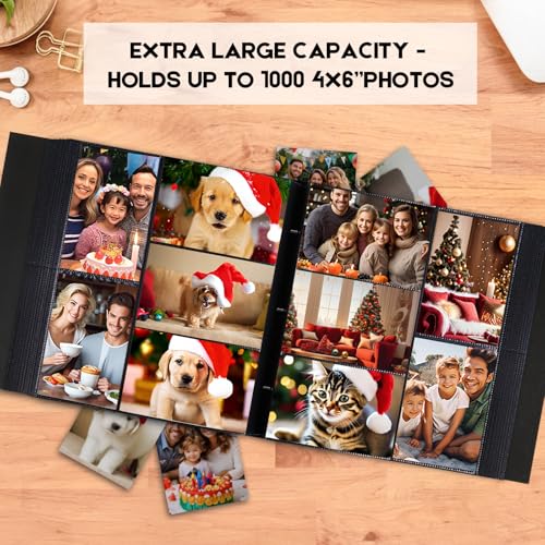 Extra Large Capacity 4x6 Photo Album, Holds 1000 Photos, Black - color: Black