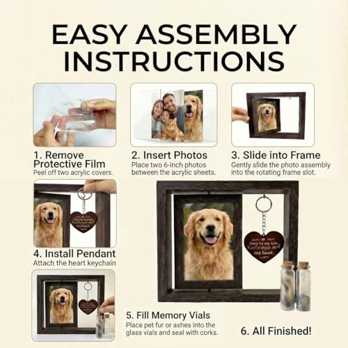 Dog Memorial Gifts for Loss of Dog, Pet Memorial Gifts for Dogs Cats, Rotating Wooden Picture Frame, Funeral Tribute for Beloved Dogs & Cats