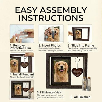 Dog Memorial Gifts for Loss of Dog, Pet Memorial Gifts for Dogs Cats, Rotating Wooden Picture Frame, Funeral Tribute for Beloved Dogs & Cats