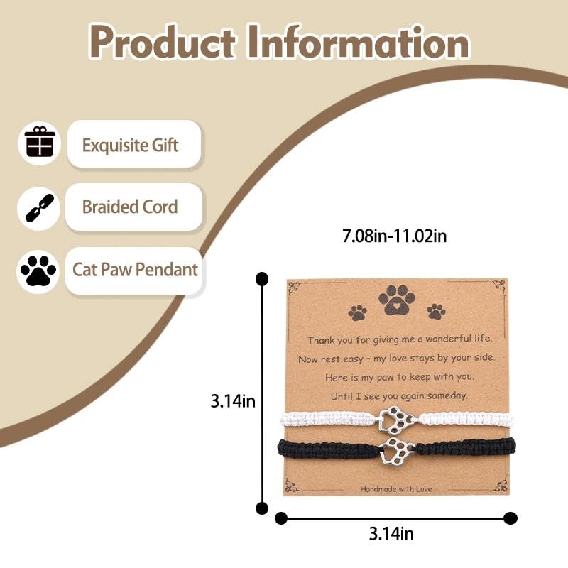 Pet Memorial Gifts for Loss of Dog Cat Paw Print Bracelets for Women Men Pet Sympathy Gift Remembrance Bereavement Gifts Idea - color: Black & White