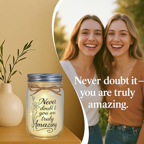 Mason Jar Night Light - Inspirational Gift for Women, Friends, Coworker - Engraved "You Are Truly Amazing" Birthday, Graduation, Thank You Gifts - Home Decor Lamp - style: You Are Amazing