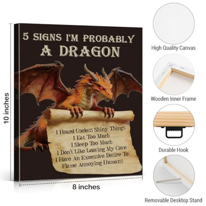 Funny Dragon Wall Art 5 Signs I'm Probably a Dragon Poster Wall Decor - color: Dragon