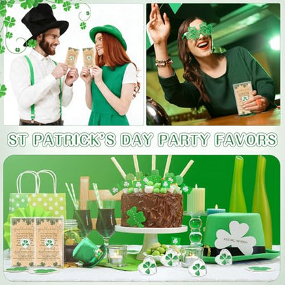 50 Sets Leaf Glass Token, Good Luck Charms Bulk with Irish Greeting Cards & Bags, Heart-shaped Leaf Keepsakes for Family Employee Friends Coworkers Holiday Gifts - style: Four-leaf Clover