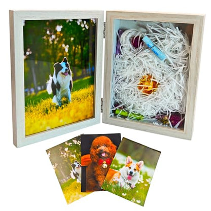 5x7 Pet Memorial Shadow Box for Dog Cat, Keepsake Photo Frame, White - color: White