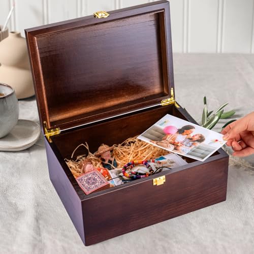Larger Wooden Wedding Memory Keepsake Boxes With Hinged Lids and a photo frame inside the lid Bridal Shower Gifts - Engagement Gifts for Couples Newlyweds Mr Mrs Couple Bride Gift - 5.3“*8.6”*11.7“ - color: Brown