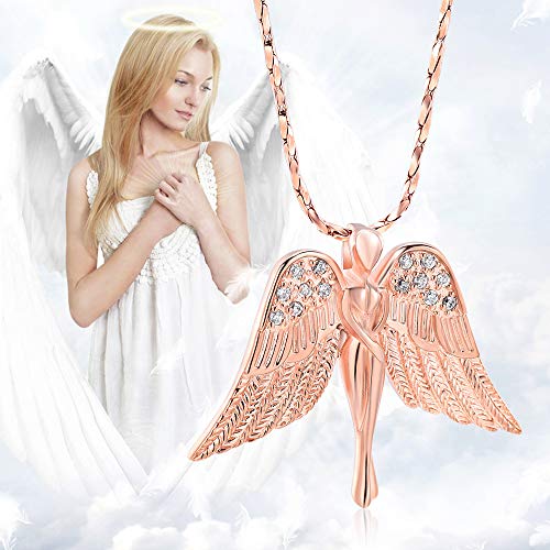 Imrsanl Cremation Jewelry Keepsake Angel Wings Urn Necklace for Ashes - color: Rose Gold