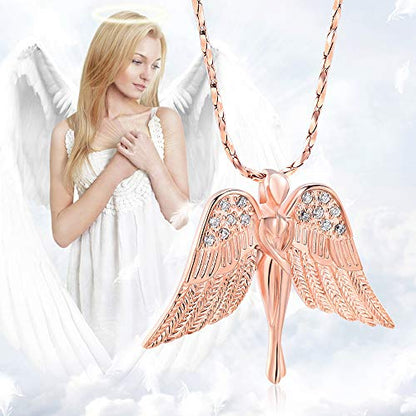 Imrsanl Cremation Jewelry Keepsake Angel Wings Urn Necklace for Ashes - color: Rose Gold