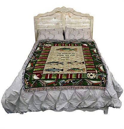 Pure Country Weavers Gone Fishing Psalm Blanket - Scriptures - Psalm 23:2 - Religious Lake Lodge Cabin Gift Tapestry Throw Woven from Cotton - Made in the USA (72x54) - color: Psalm 23:2 Fishing, size: 72" x 54"