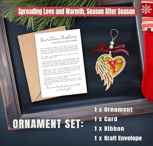 Angel Wing Heart Ornament - Unwritten Chapters Story Card - Wooden Heart with Wings Design - Symbol of Love Faith and Remembrance - Comforting Keepsake Honoring Eternal Bonds
