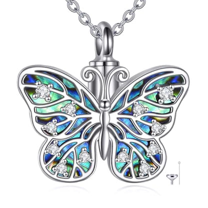Butterfly/Dragonfly/Pet Paw/Tree of Life/Maple Leaf/Cross Urn Necklace for Ashes 925 Sterling Silver Cremation Pendant Jewelry Gifts for Women Mom - color: Butterfly