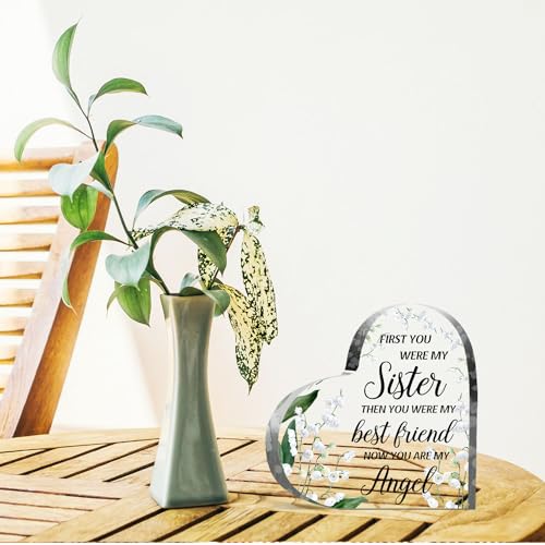 Sympathy Gifts for Loss of Sister, Memorial Gifts for Friends Female Women, In Memory of Sister Acrylic Heart Plaque, Funeral Remembrance Decor Ornament Sign, Bereavement Condolences Grief Gifts - style: Sister03 4 X 4 IN