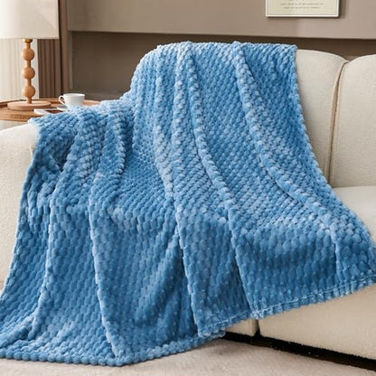 330GSM 3D Jacquard Queen Blanket for Bed, Sky Blue, 90"x90" - color: Sky Blue, size: Queen(90"x90")