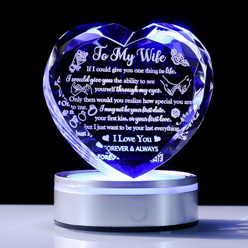Crystal Heart Wife Gift Laser Engraved Love Message - color: Wife Gift-1