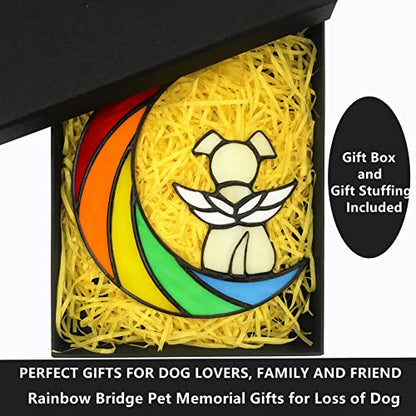 Stained Glass Rainbow Bridge Dog Memorial Gifts for Loss of Dog Sympathy Remembrance Suncatcher, Angel Wings Pet Loss Bereavement Gifts in Memory of Pet Passing Away Window Hanging. - color: Rainbow - a
