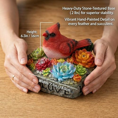 Solar Cardinal Memorial Statue, When Cardinals Appear Angels are Near Red Bird with Glowing Succulents, Sympathy Gifts for Loss of Loved One, Garden Decor