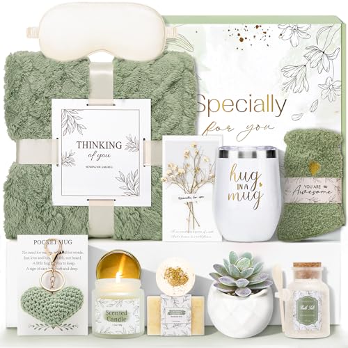 Get Well Gifts for Women Self Care Gifts Basket - Relaxing Spa Care Package After Surgery Feel Better Sympathy Mothersday Birthday Gift for Her Mom Sister Friend Wife (Green) - color: Green