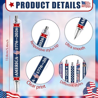 12PCS 250th Anniversary American Flag Patriotic Ballpoint Pens - color: 250th Anniversary