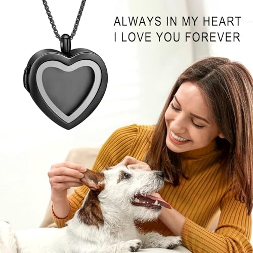 zeqingjw Glass Cremation Jewelry - Round Heart Memorial Urn Necklace for Ashes of Loved One - Stainless Steel Human Pet Dog Cat Keepsake Urn Pendant - color: A-Black