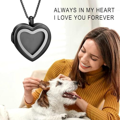 zeqingjw Glass Cremation Jewelry - Round Heart Memorial Urn Necklace for Ashes of Loved One - Stainless Steel Human Pet Dog Cat Keepsake Urn Pendant - color: A-Black
