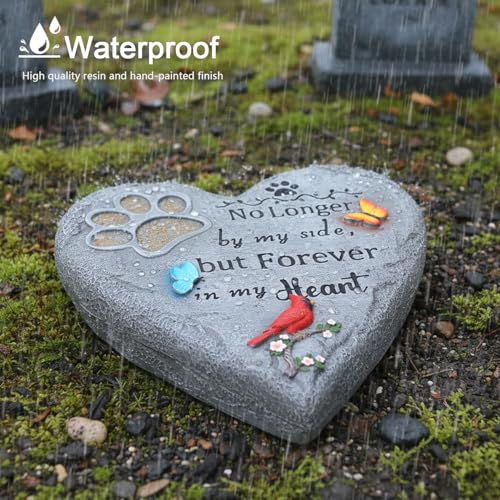 Dog Memorial Stone Pet Loss Sympathy Gift 10 inch | Pet Grave Markers with Paw Print Cardinal & Butterfly Dog Bereavement Gifts Heart-Shaped Doggy Passing Away Gifts