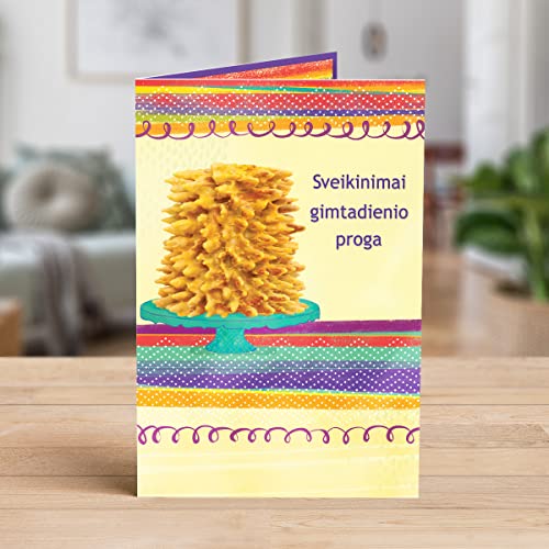 Designer Greetings Lithuanian Language Happy Birthday Cards 6 Pack | Boxed Card Set, Matching Envelopes - style: 6 PK Lithuanian Birthday - Šakotis