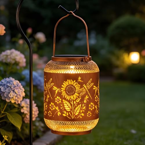 Dragonfly Solar Lantern Outdoor Hanging Solar Garden Light Gifts for Women - color: Sunflower
